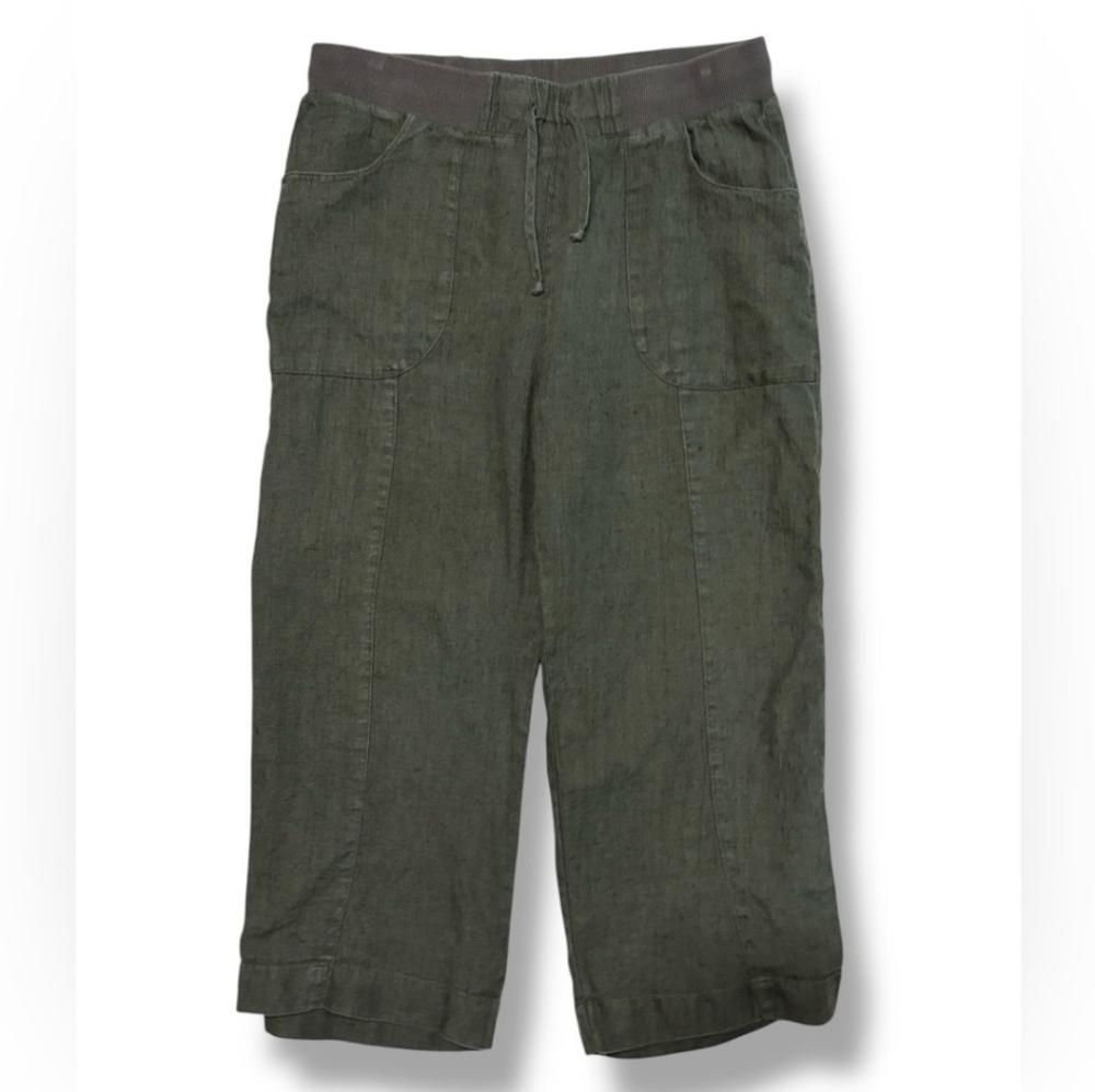 CHICO’S Green Linen Cropped Pants